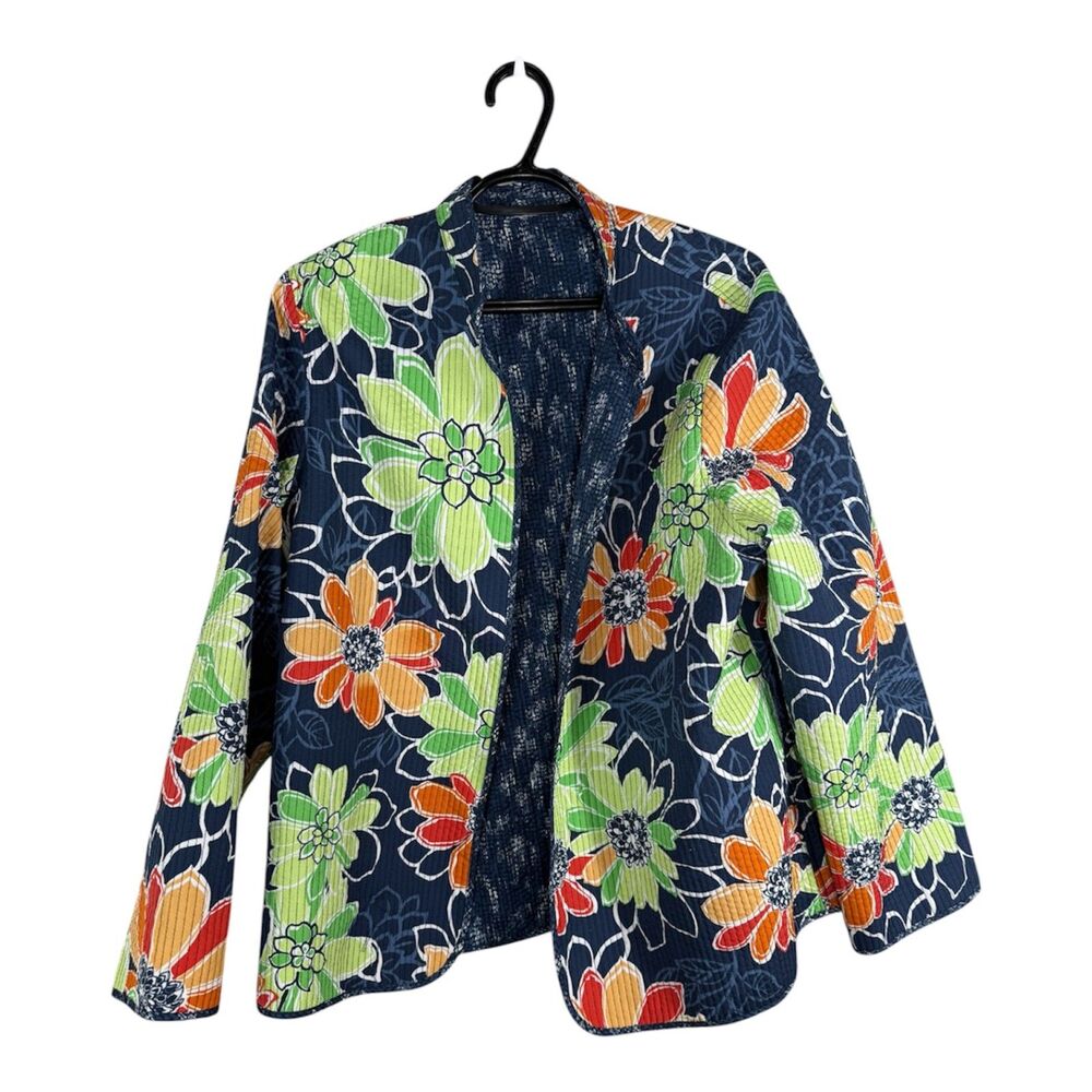 Alfred Dunner Womens Floral Quilted Jacket Sz XL Boho Cottagecore Reversible